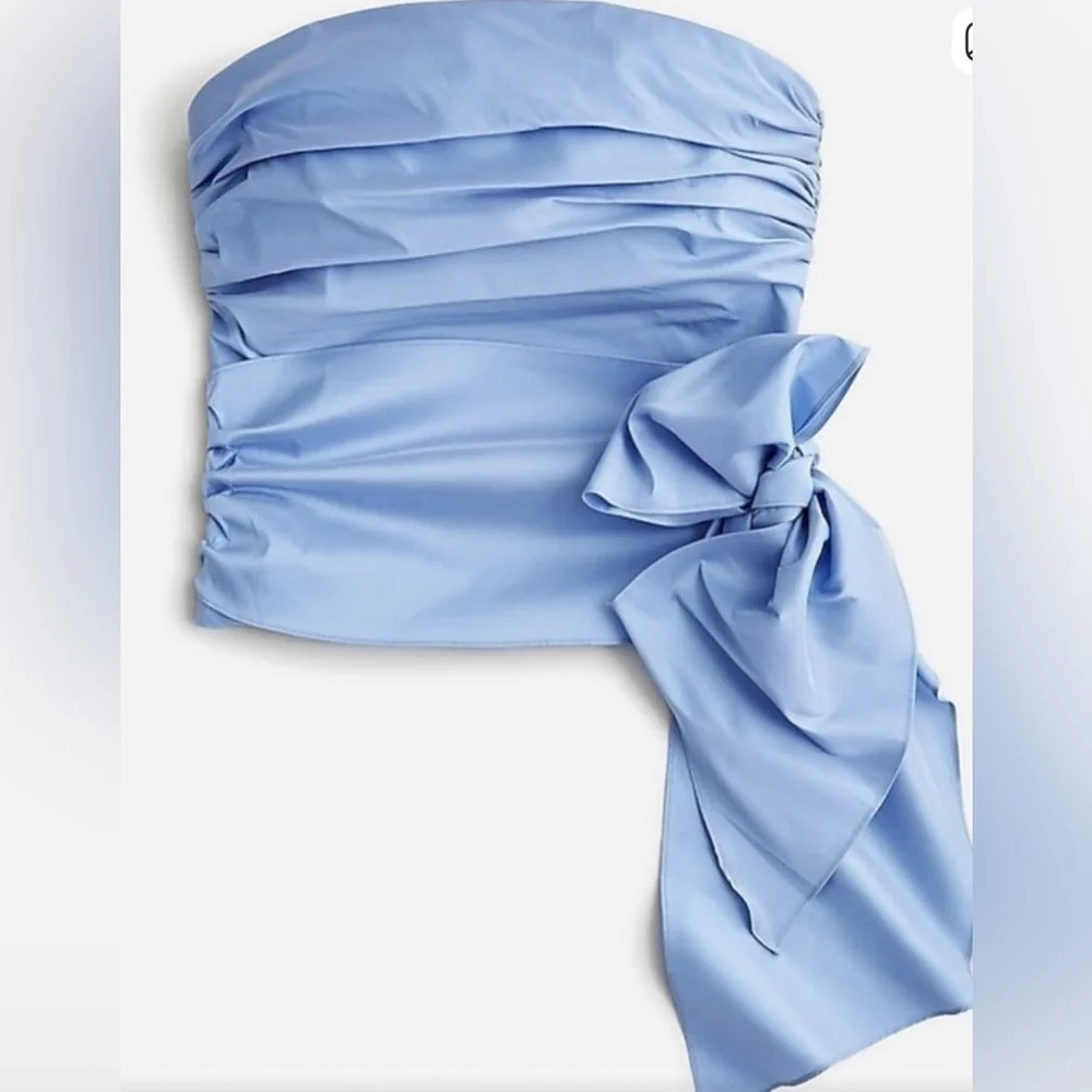 J. Crew Collection NWT Blue Taffeta Ruched Top with Bow Size 4 - Picture 1 of 4